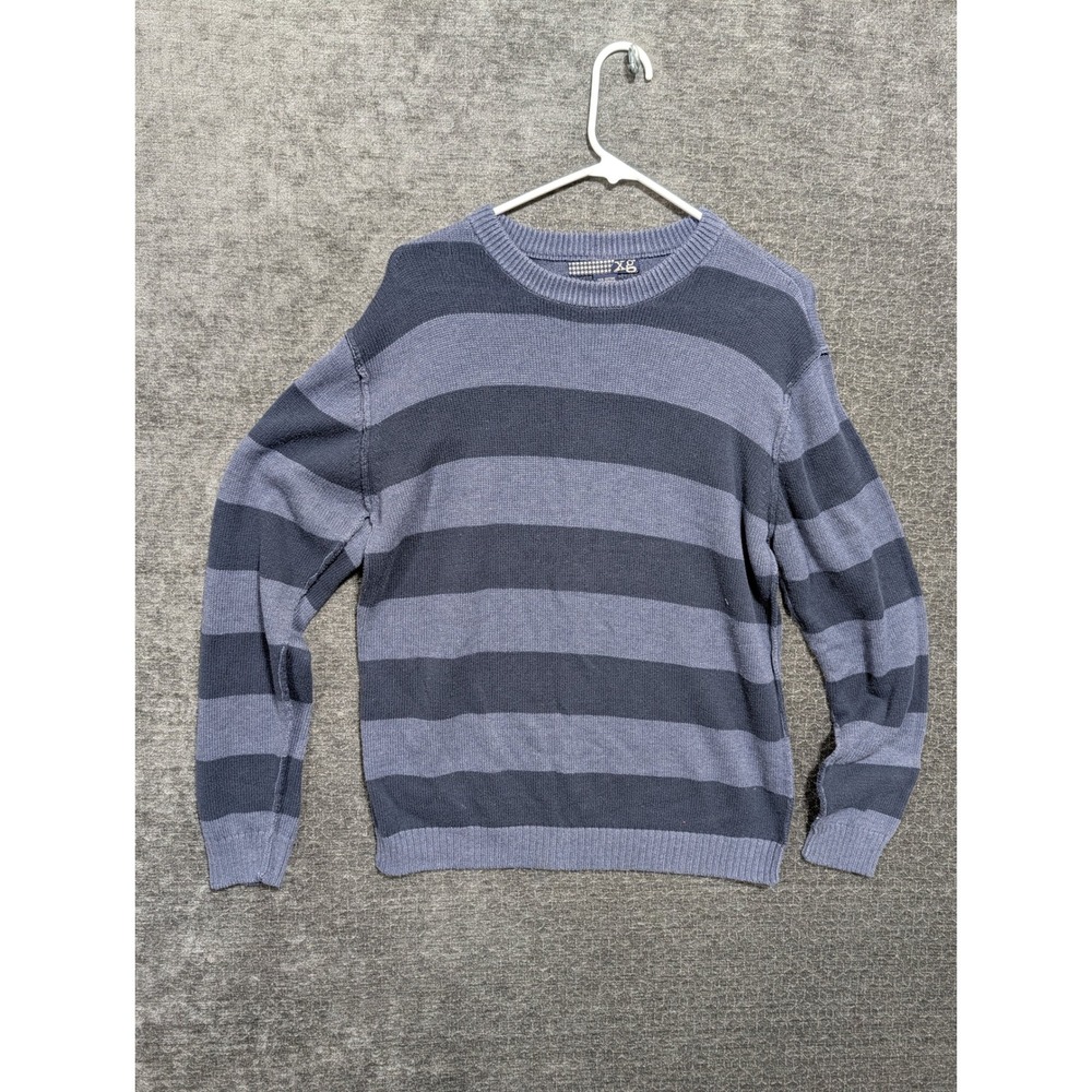 XG Mens Striped Crewneck Sweater Blue Navy Long Sleeve Knit Top Size M 1156
